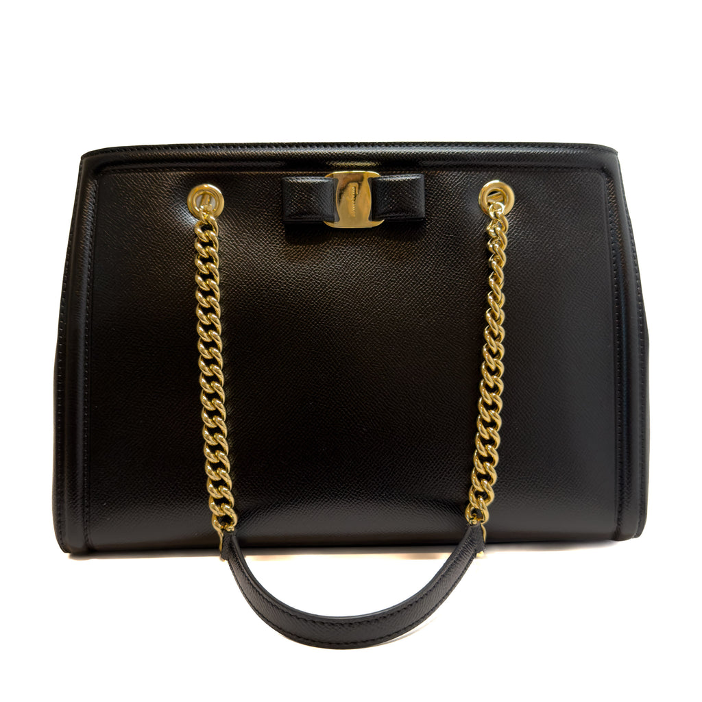 Ferragamo Melike Nero Pebbly Calf Leather