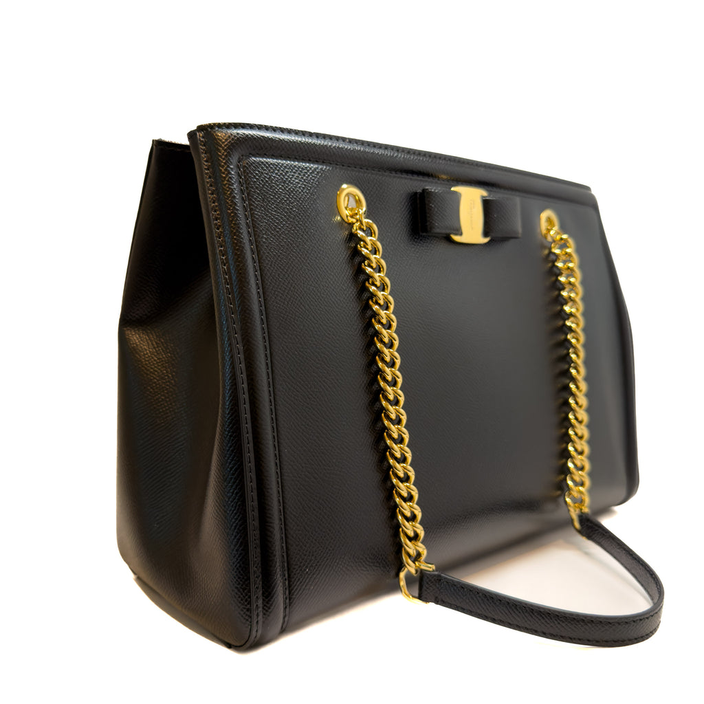 Ferragamo Melike Nero Pebbly Calf Leather