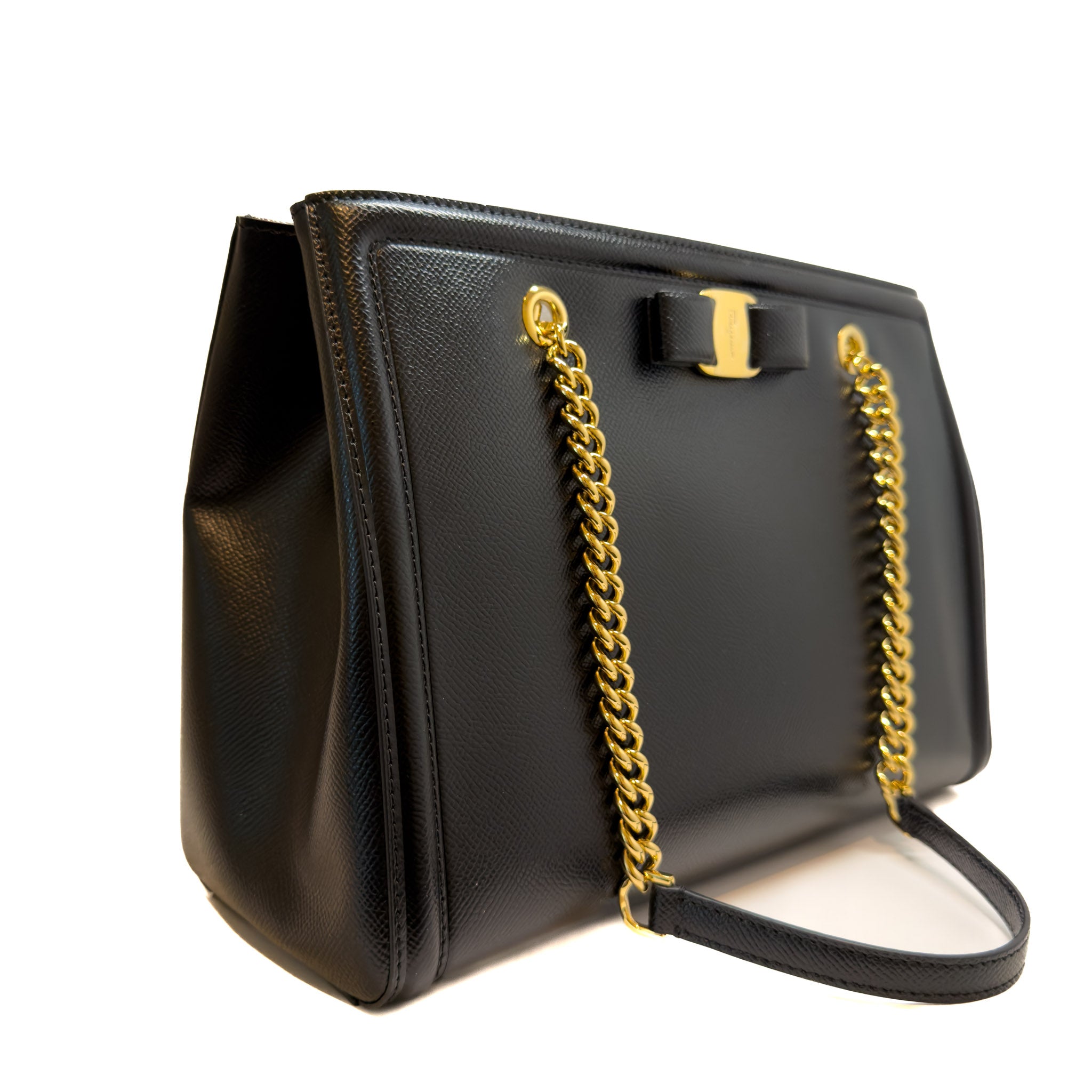 Ferragamo Melike Nero Pebbly Calf Leather