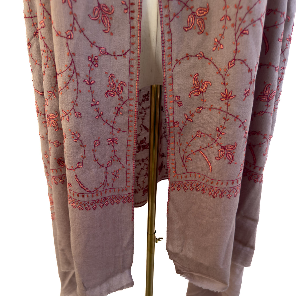 Beige Full Embroidered 100% Pure Pashmina Shawl