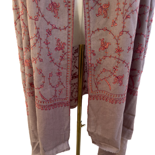 Beige Full Embroidered 100% Pure Pashmina Shawl