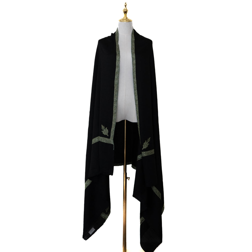 Black with Green 100% Pure Pashmina Shawl