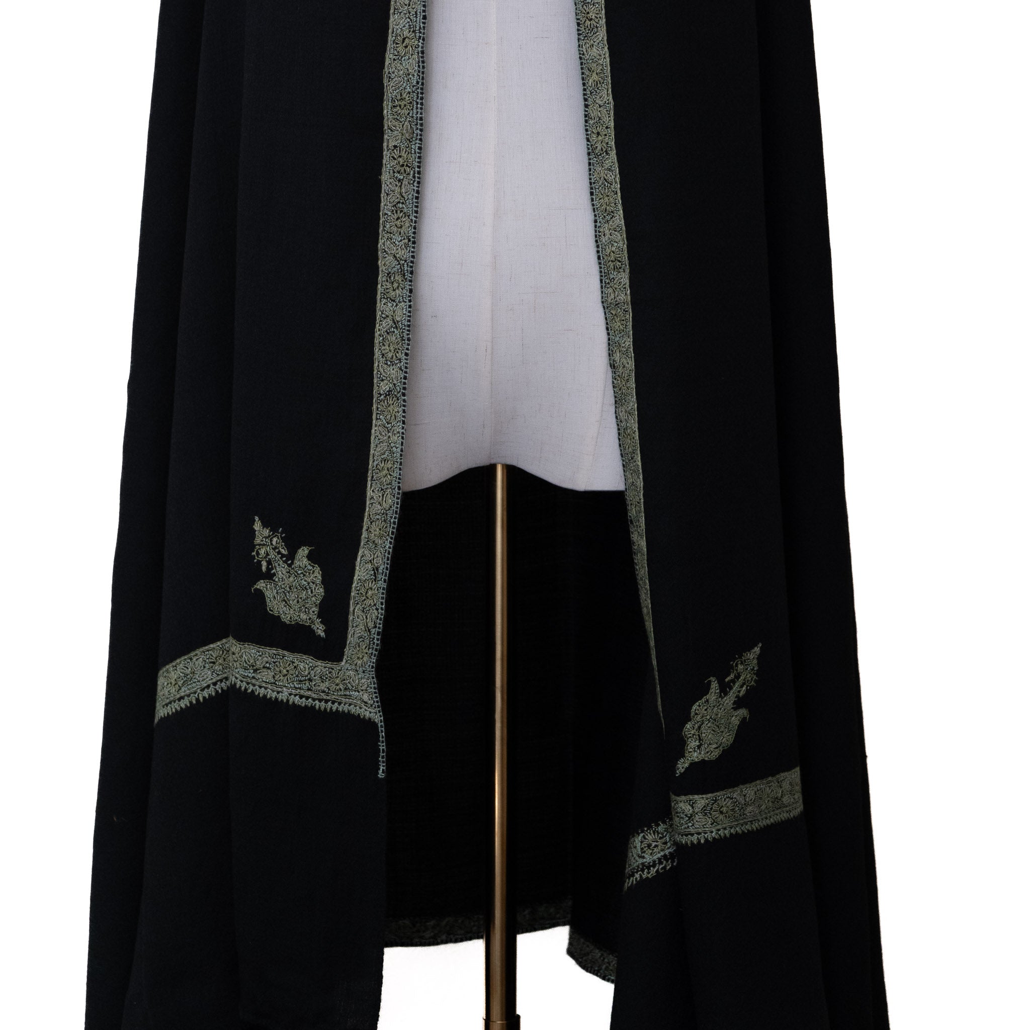 Black with Green 100% Pure Pashmina Shawl