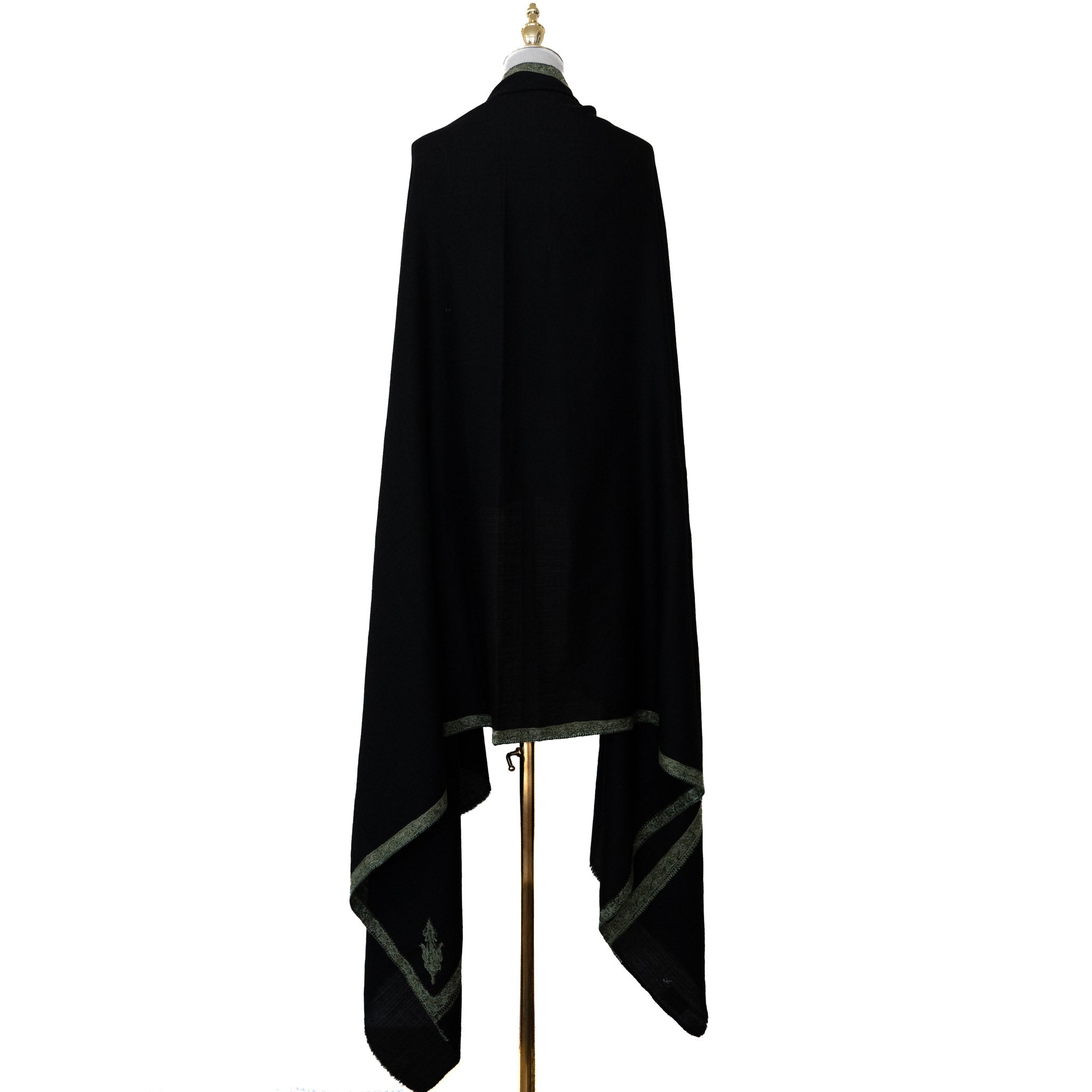 Black with Green 100% Pure Pashmina Shawl