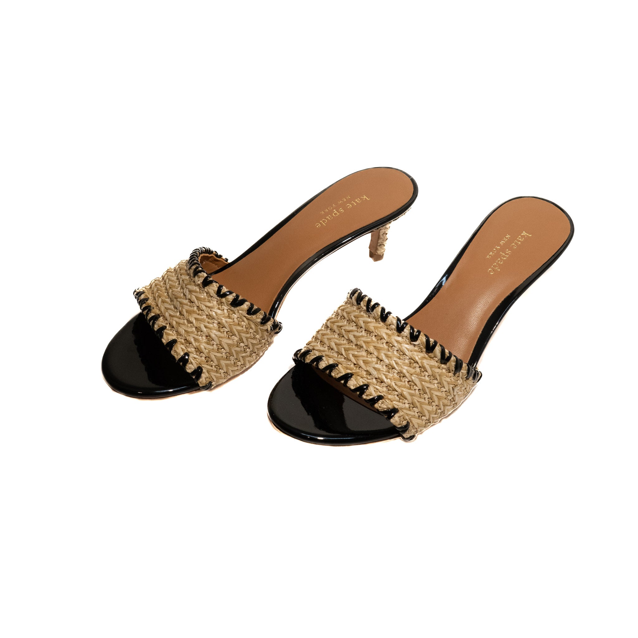 Kate Spade Straw Whipstitch Trim Slides - Size 8.5B