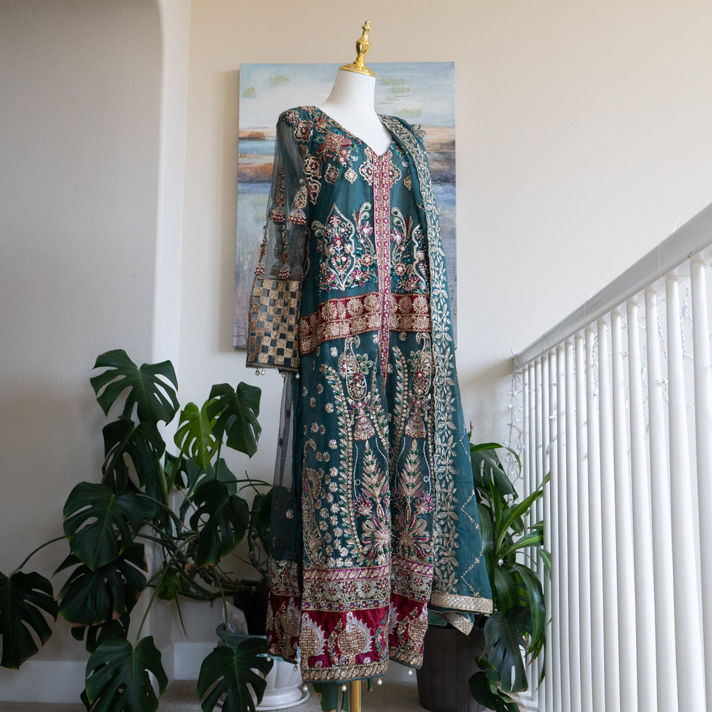 Crimson X Saira Shakira Teal Wedding Collection - Size Large