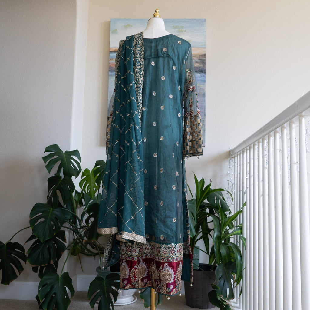 Crimson X Saira Shakira Teal Wedding Collection - Size Large