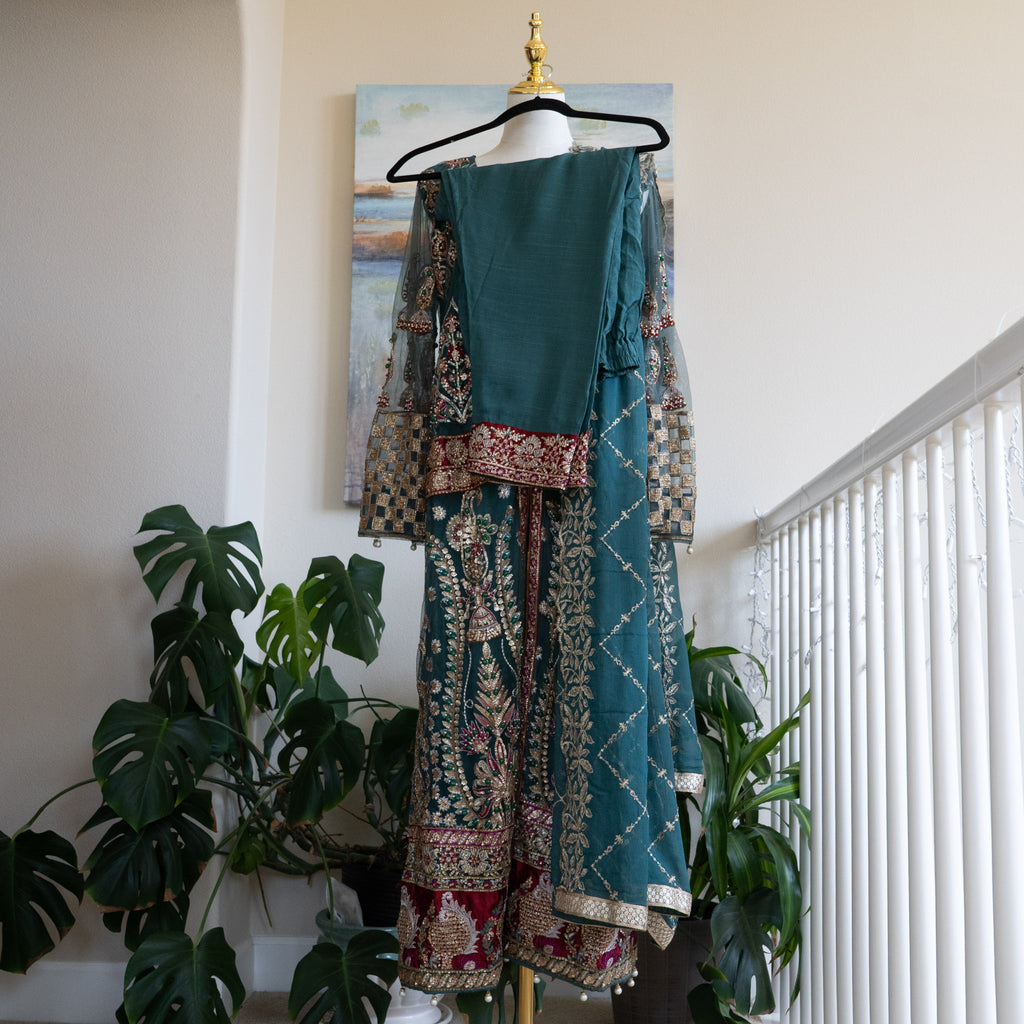 Crimson X Saira Shakira Teal Wedding Collection - Size Large