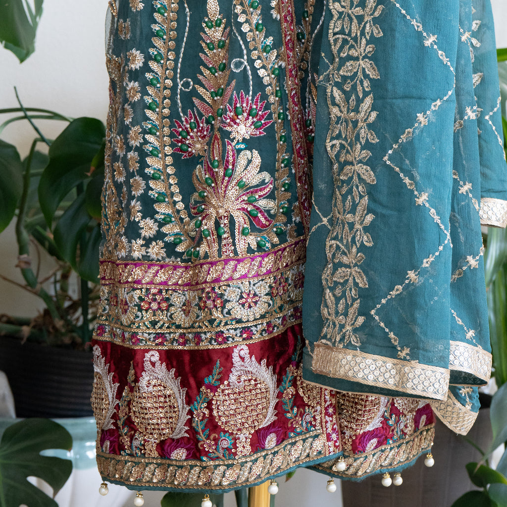 Crimson X Saira Shakira Teal Wedding Collection - Size Large
