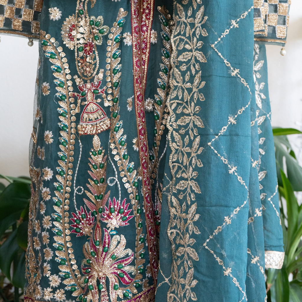 Crimson X Saira Shakira Teal Wedding Collection - Size Large