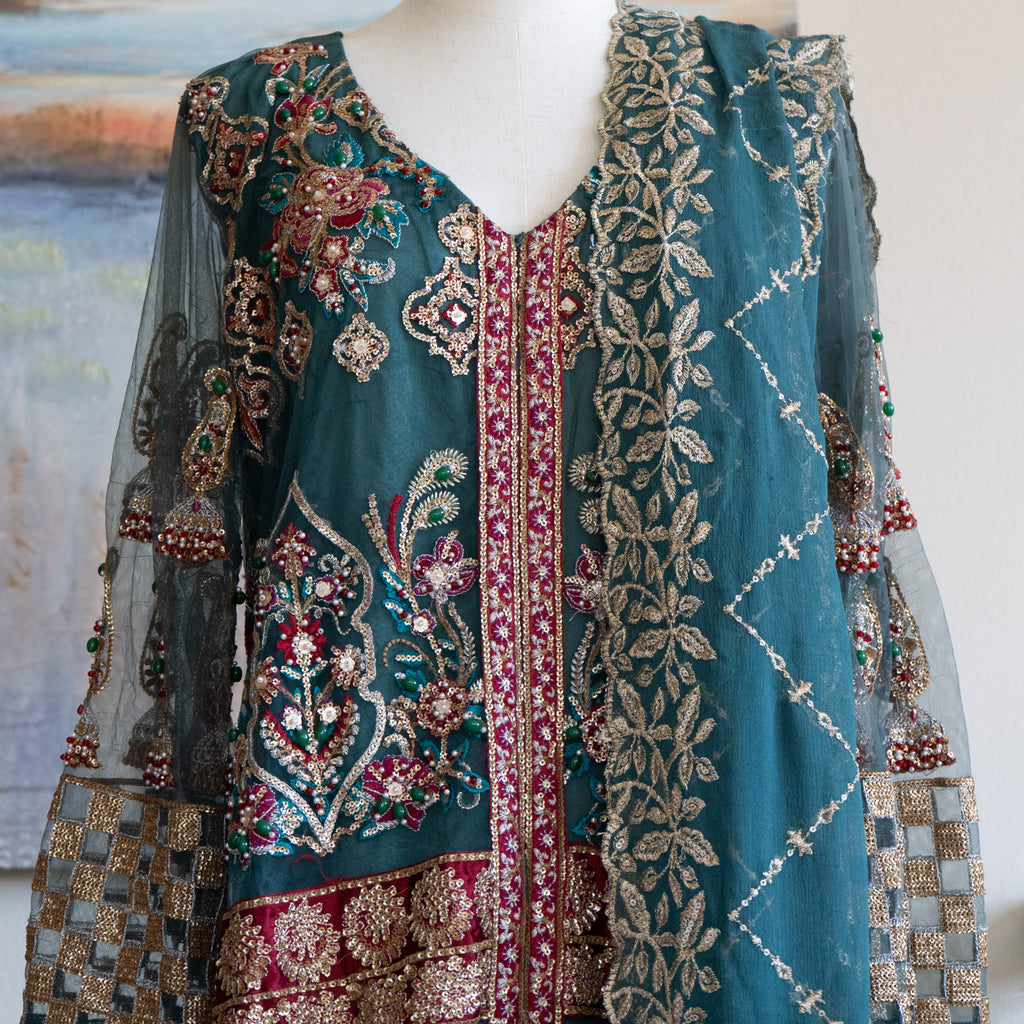 Crimson X Saira Shakira Teal Wedding Collection - Size Large