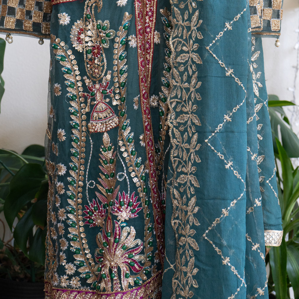 Crimson X Saira Shakira Teal Wedding Collection - Size Large