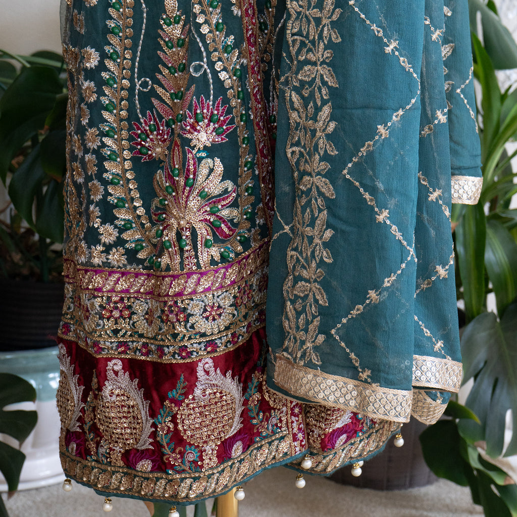 Crimson X Saira Shakira Teal Wedding Collection - Size Large