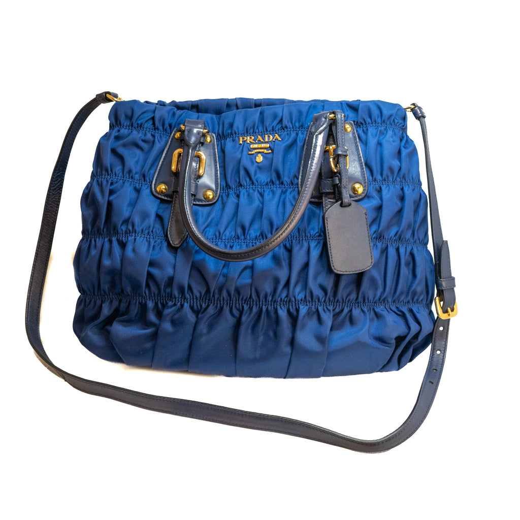 Prada Navy Tessuto Gaufre Convertible Handle Bag