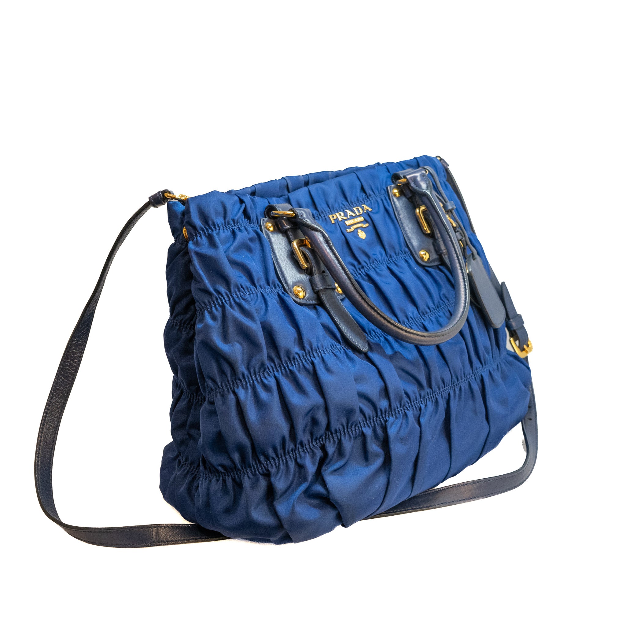 Prada Navy Tessuto Gaufre Convertible Handle Bag