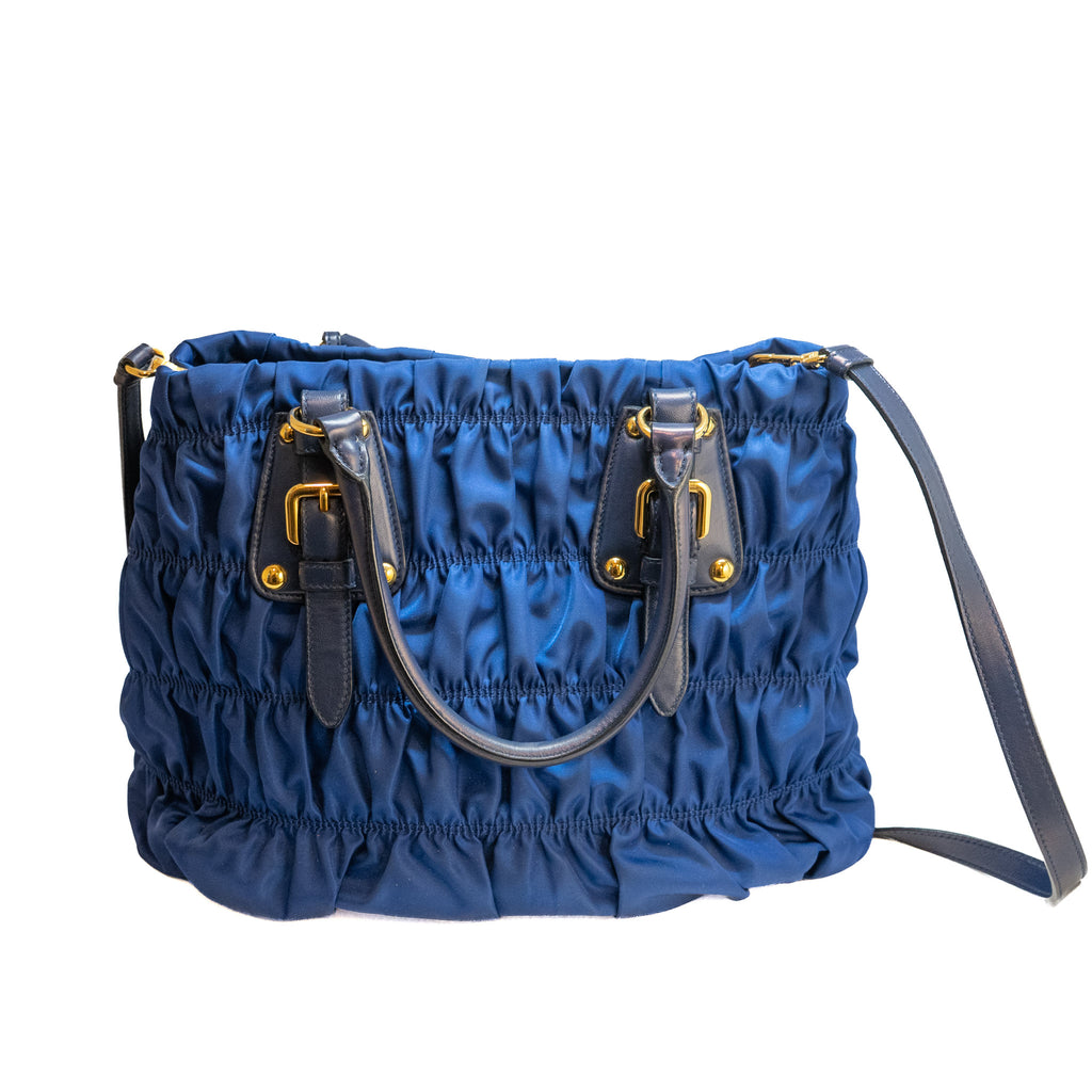 Prada Navy Tessuto Gaufre Convertible Handle Bag