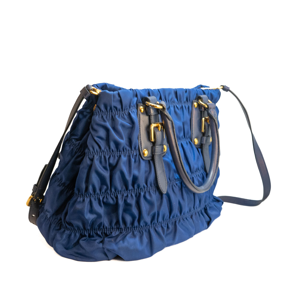 Prada Navy Tessuto Gaufre Convertible Handle Bag