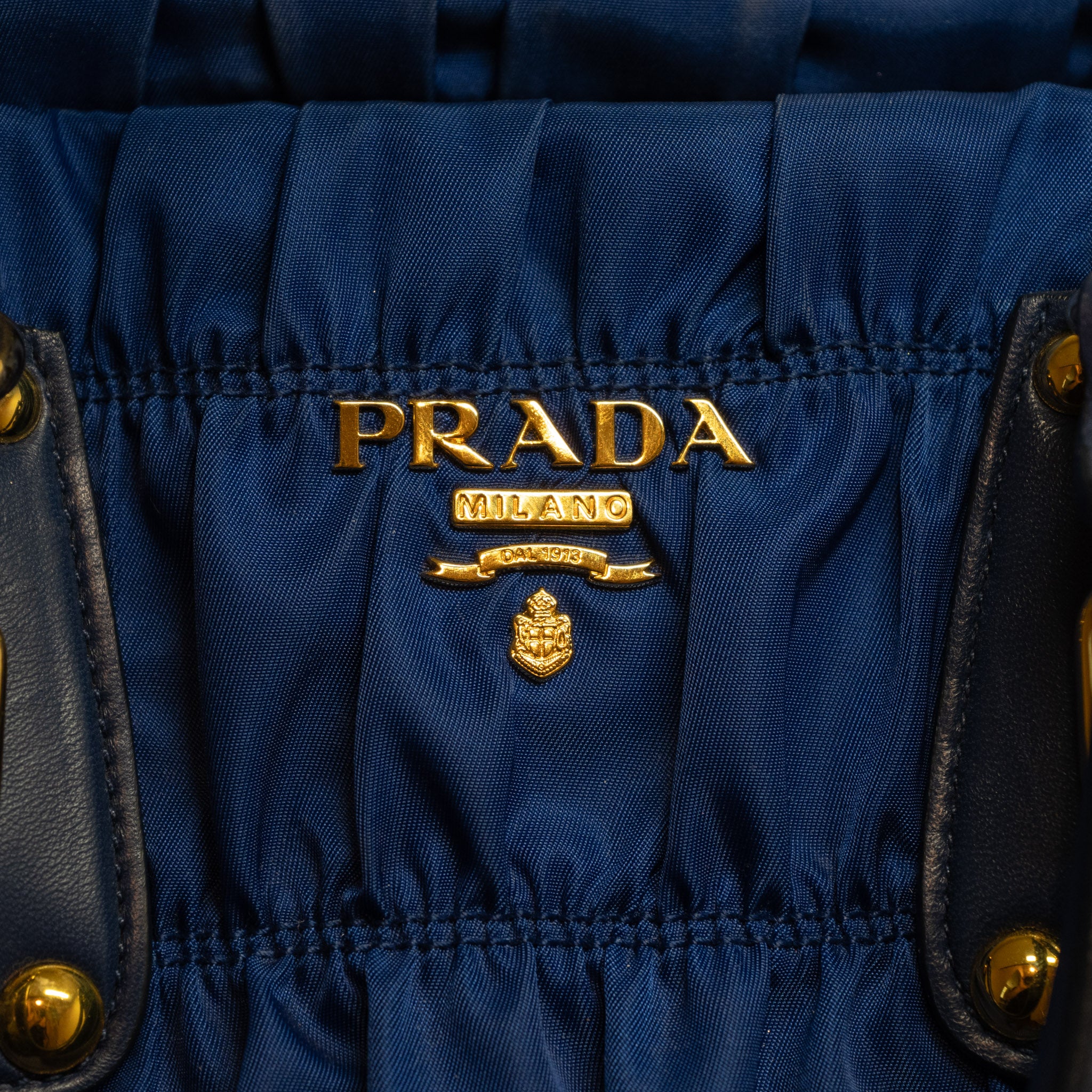 Prada Navy Tessuto Gaufre Convertible Handle Bag