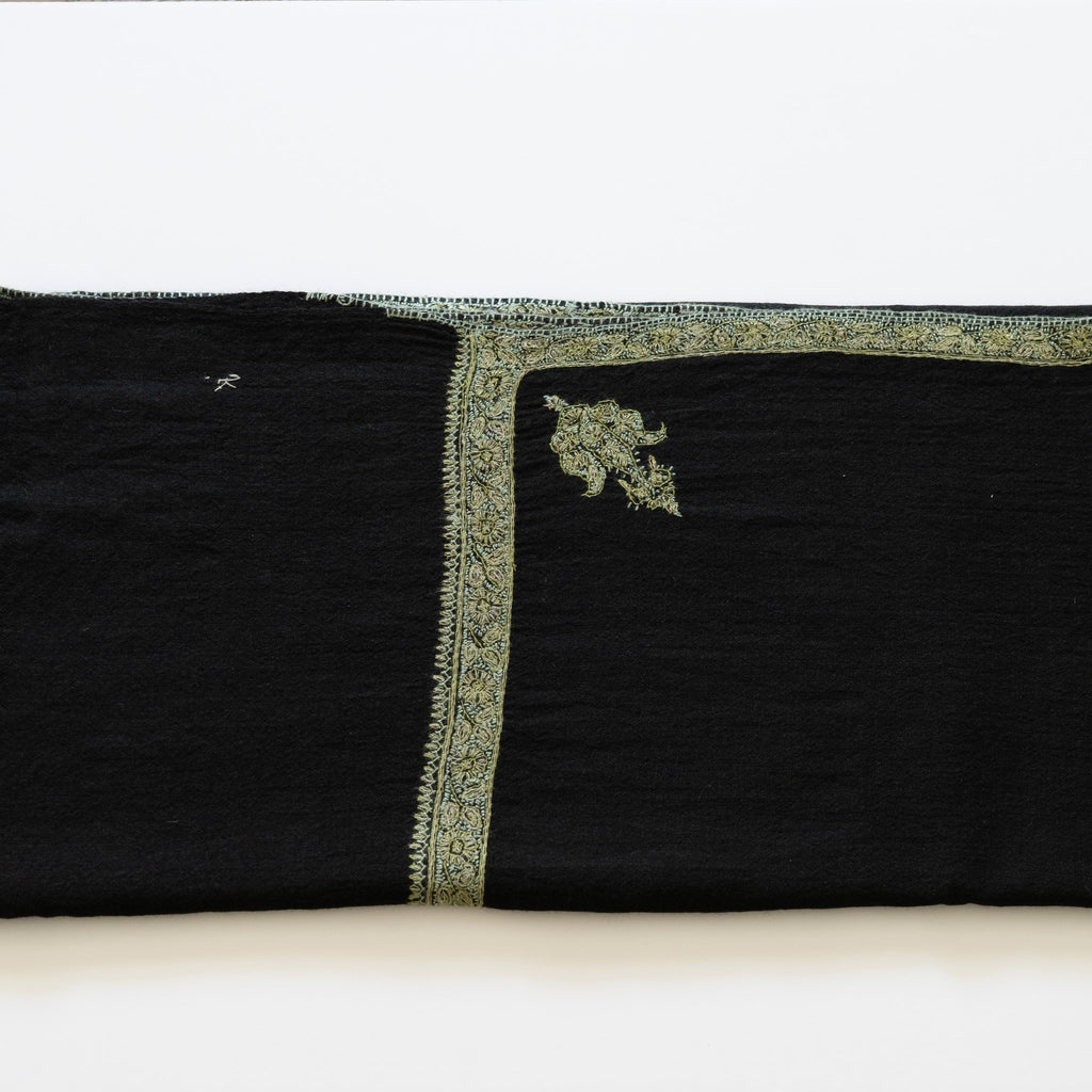 Black with Green 100% Pure Pashmina Shawl