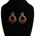 Gold Plated Round Earrings with Semi Precious Rubys
