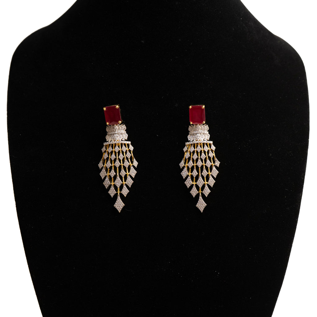 Gold Plated Earrings with Red Stones
