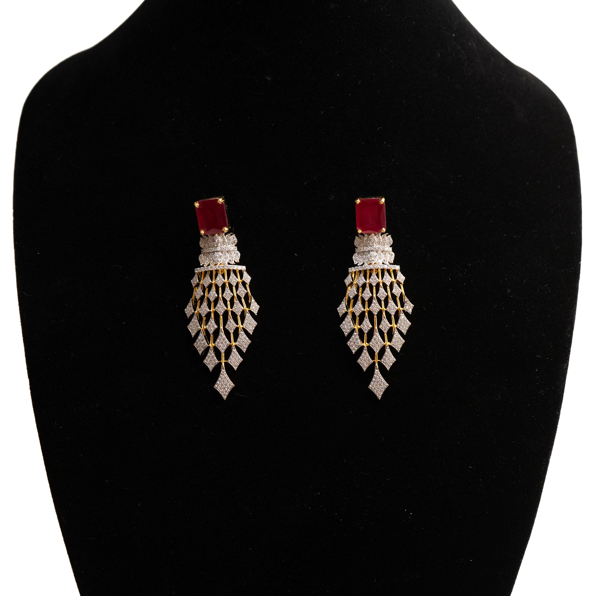 Gold Plated Earrings with Red Stones