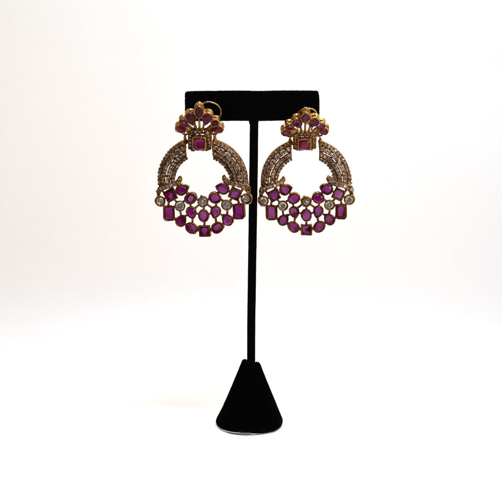 Gold Plated Round Earrings with Semi Precious Rubys