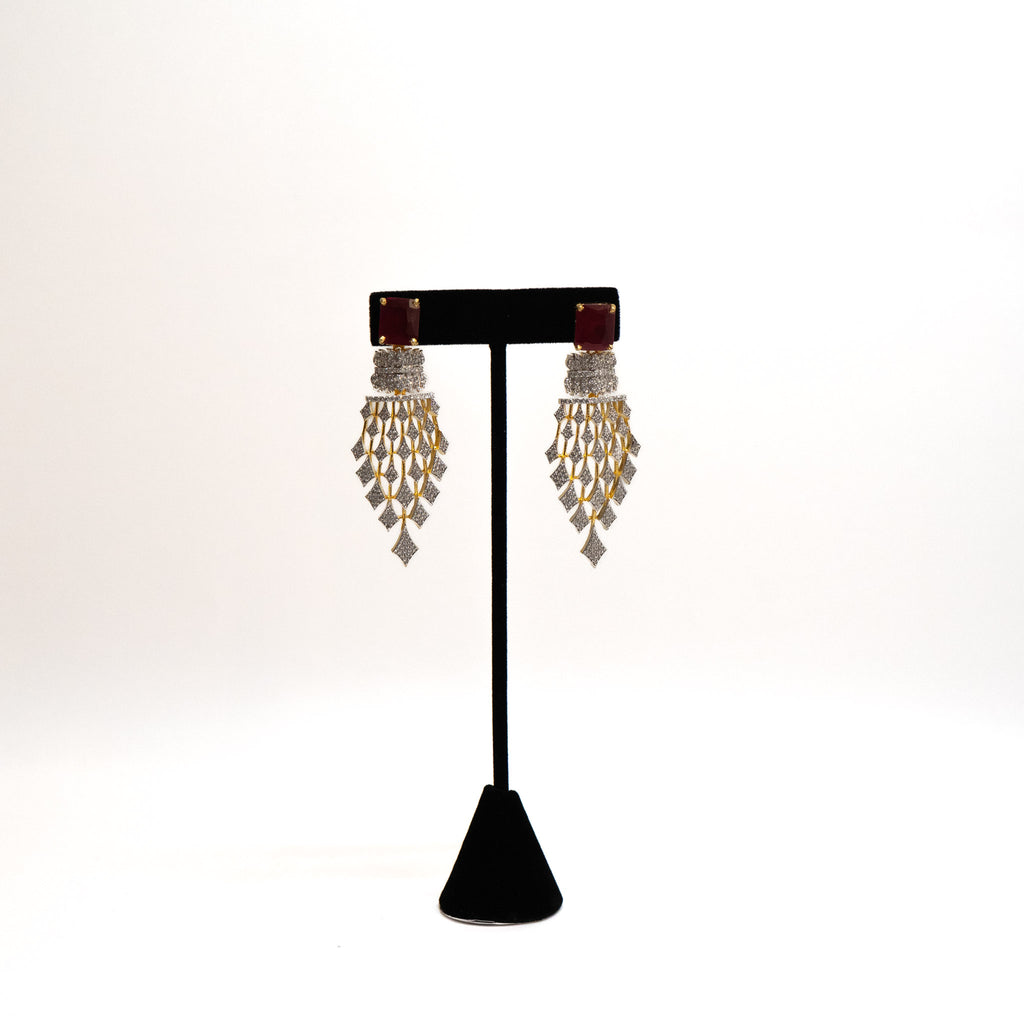 Gold Plated Earrings with Red Stones