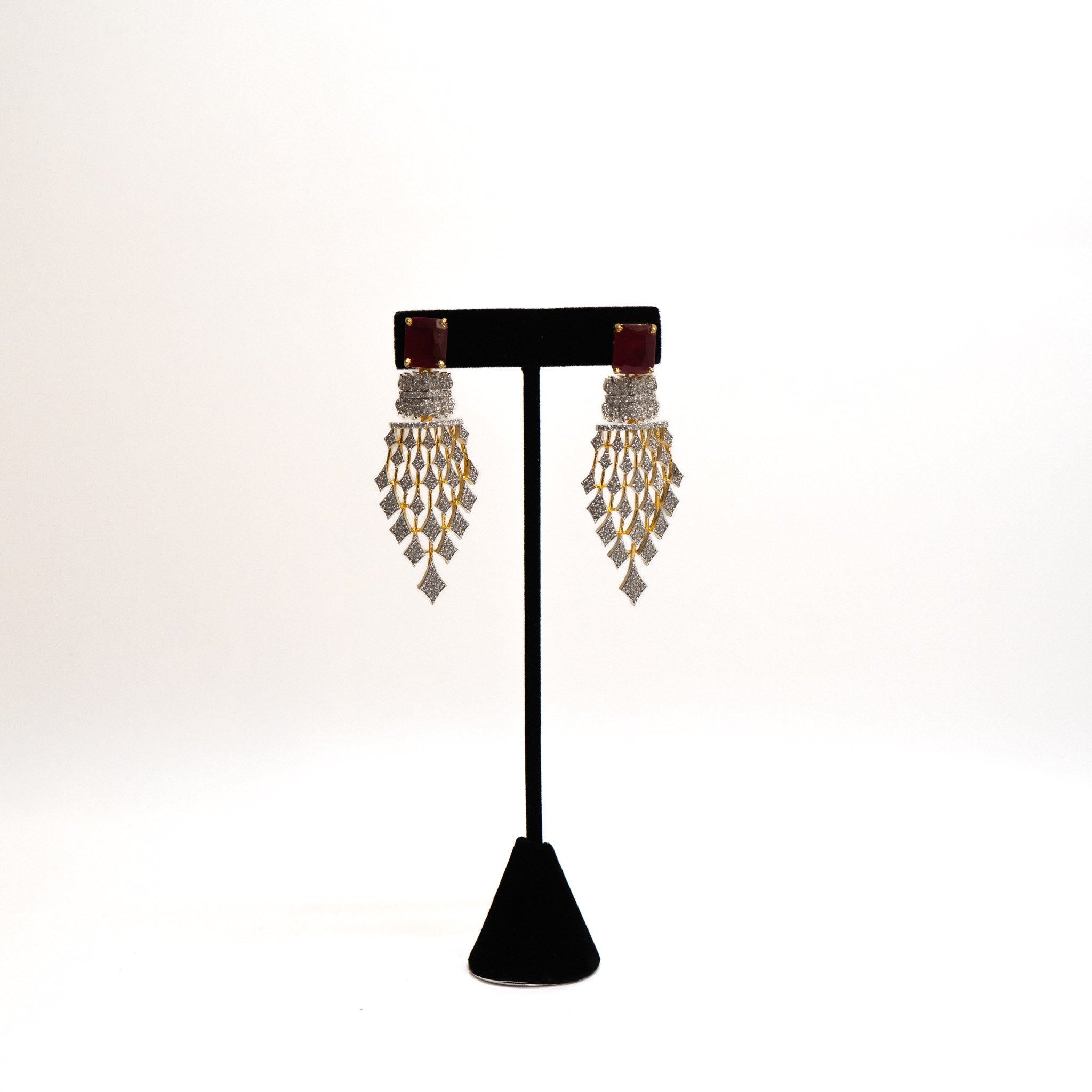 Gold Plated Earrings with Red Stones